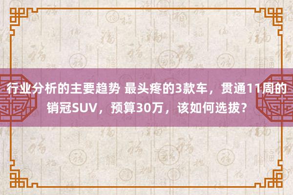 行业分析的主要趋势 最头疼的3款车，贯通11周的销冠SUV，预算30万，该如何选拔？