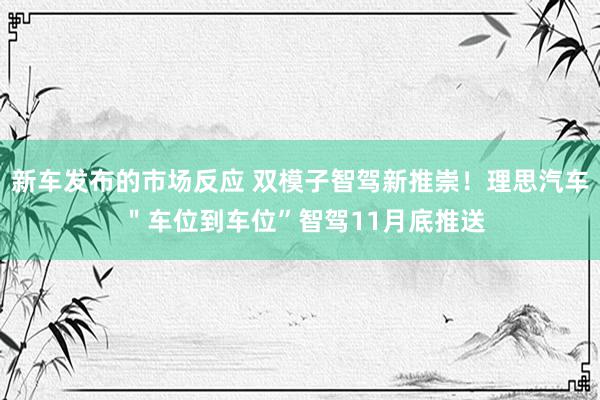 新车发布的市场反应 双模子智驾新推崇！理思汽车 ＂车位到车位”智驾11月底推送