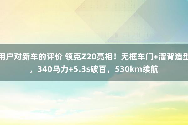 用户对新车的评价 领克Z20亮相！无框车门+溜背造型，340马力+5.3s破百，530km续航