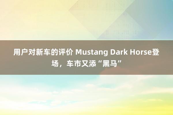 用户对新车的评价 Mustang Dark Horse登场，车市又添“黑马”