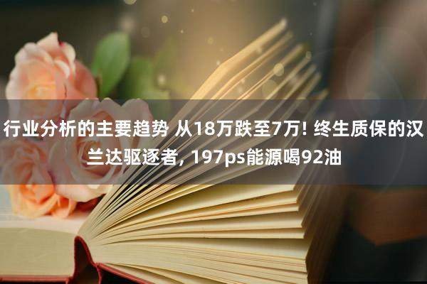 行业分析的主要趋势 从18万跌至7万! 终生质保的汉兰达驱逐者, 197ps能源喝92油