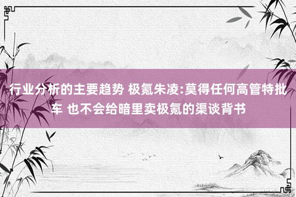 行业分析的主要趋势 极氪朱凌:莫得任何高管特批车 也不会给暗里卖极氪的渠谈背书