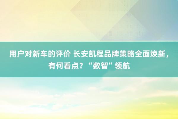 用户对新车的评价 长安凯程品牌策略全面焕新，有何看点？“数智